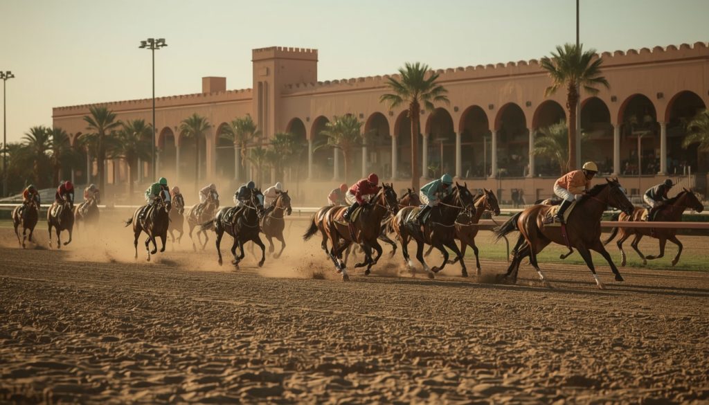 Hippodrome au Maroc, départ d'une course de galop